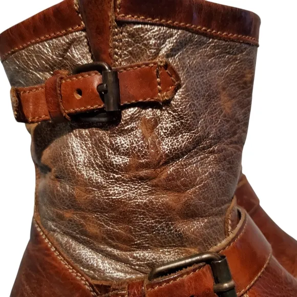 ASH Brown Leather Harness Moto Riding Boots Women's Size 9.5