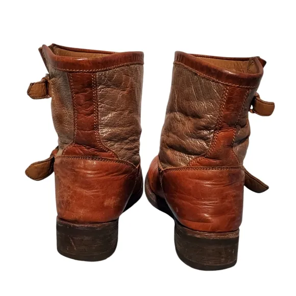 ASH Brown Leather Harness Moto Riding Boots Women's Size 9.5