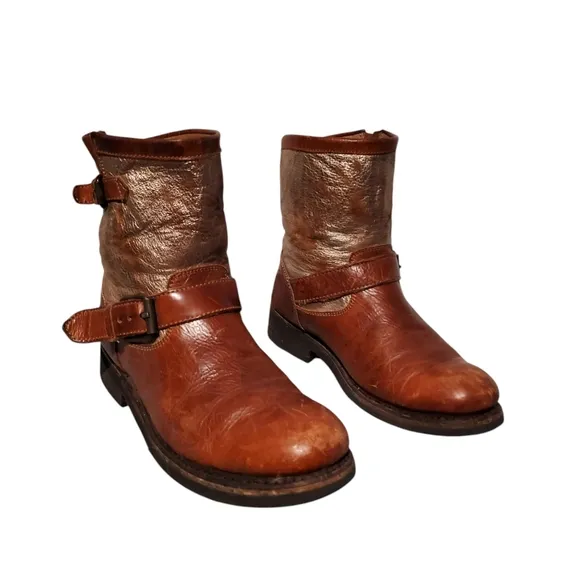 ASH Brown Leather Harness Moto Riding Boots Women's Size 9.5