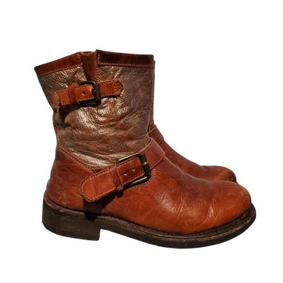 ASH Brown Leather Harness Moto Riding Boots Women's Size 9.5