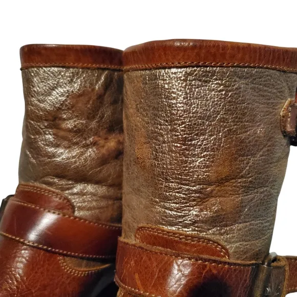 ASH Brown Leather Harness Moto Riding Boots Women's Size 9.5