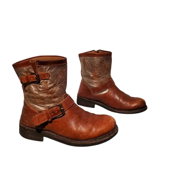 ASH Brown Leather Harness Moto Riding Boots Women's Size 9.5