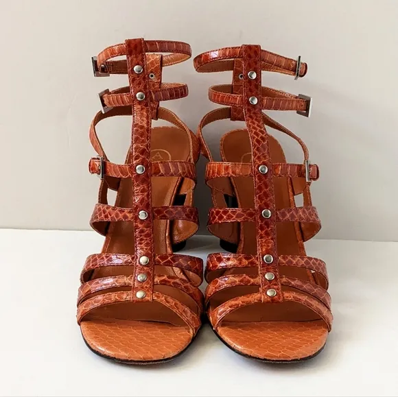 ASH Strappy Gladiator Leather Sandals Burnt Orange Croc | Size 8