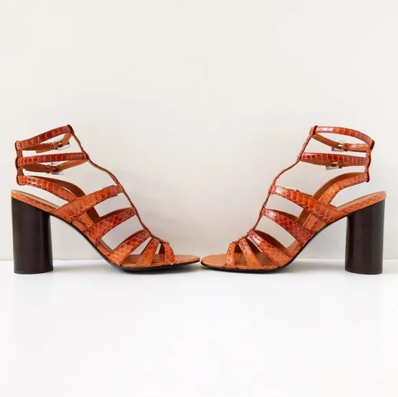 ASH Strappy Gladiator Leather Sandals Burnt Orange Croc | Size 8