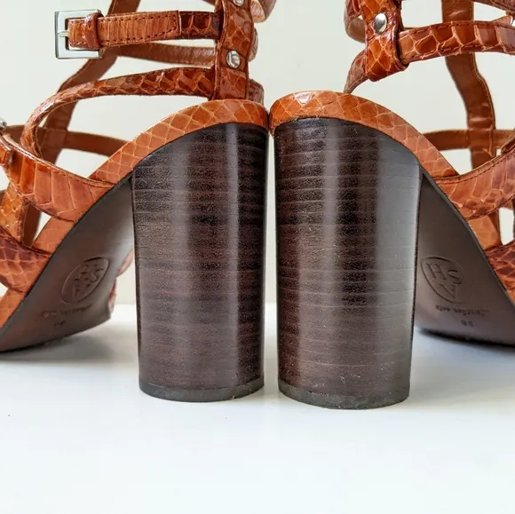 ASH Strappy Gladiator Leather Sandals Burnt Orange Croc | Size 8