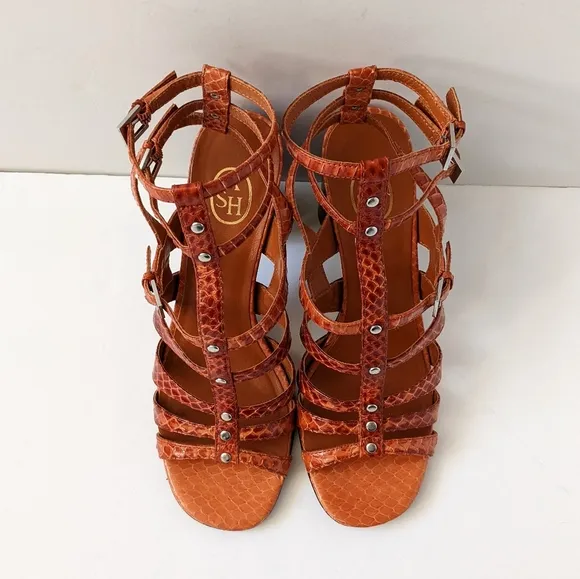 ASH Strappy Gladiator Leather Sandals Burnt Orange Croc | Size 8