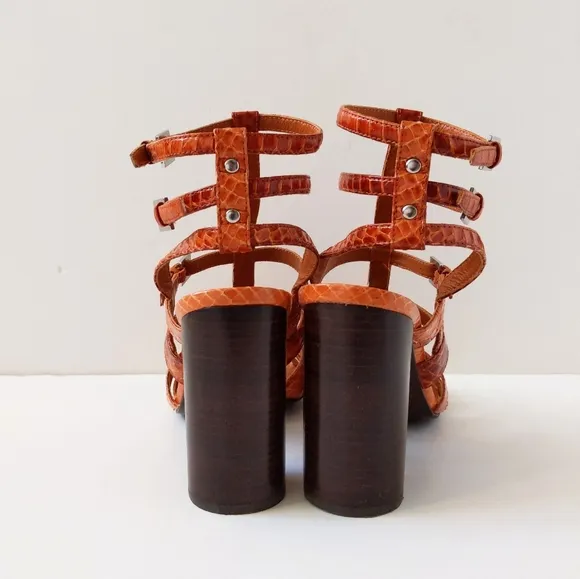 ASH Strappy Gladiator Leather Sandals Burnt Orange Croc | Size 8