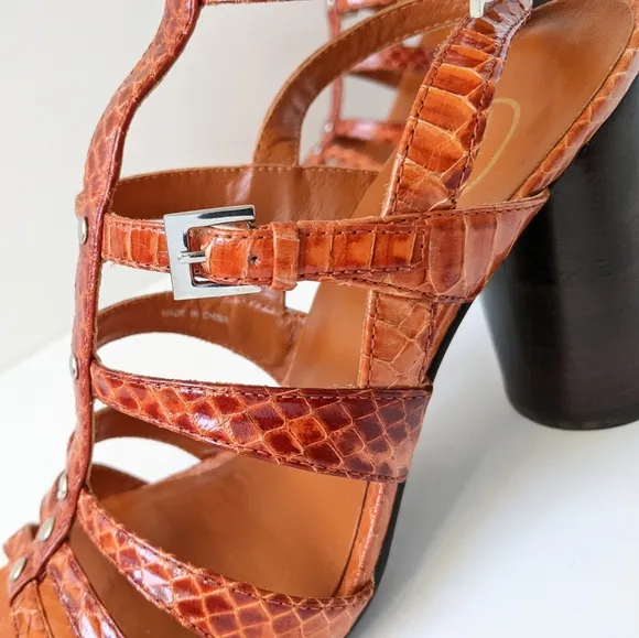 ASH Strappy Gladiator Leather Sandals Burnt Orange Croc | Size 8