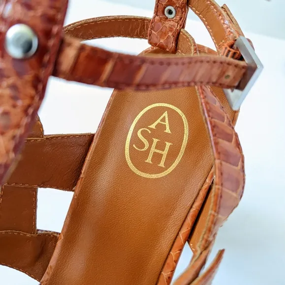 ASH Strappy Gladiator Leather Sandals Burnt Orange Croc | Size 8