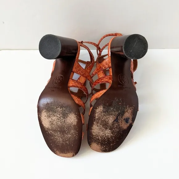 ASH Strappy Gladiator Leather Sandals Burnt Orange Croc | Size 8