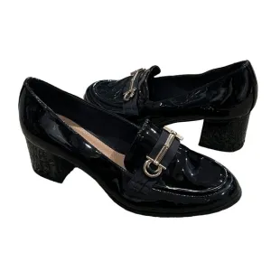 ASOS Black Patent Snaffle Detail Block Heel Loafers Size 7 Women's