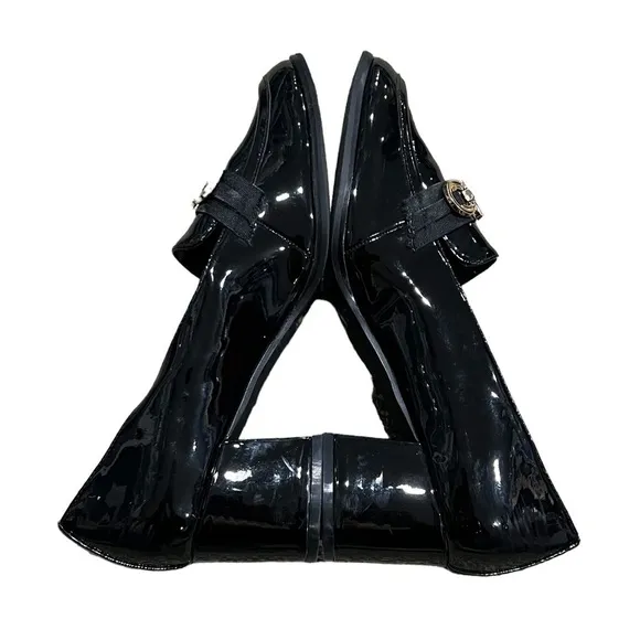 ASOS Black Patent Snaffle Detail Block Heel Loafers Size 7 Women's
