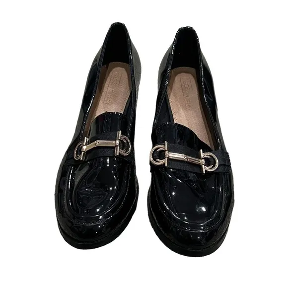 ASOS Black Patent Snaffle Detail Block Heel Loafers Size 7 Women's