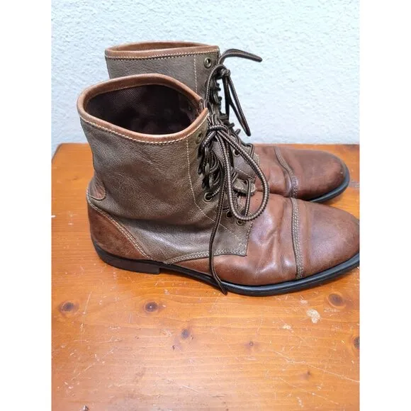Aston Grey Collection Men's Red wood Brown &amp; Tan Leather Lace-Up Boots Size 9.5