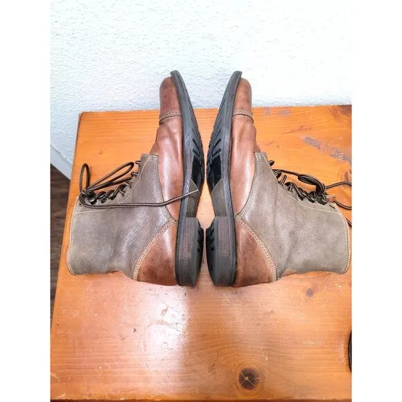 Aston Grey Collection Men's Red wood Brown &amp; Tan Leather Lace-Up Boots Size 9.5