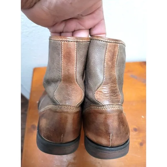 Aston Grey Collection Men's Red wood Brown &amp; Tan Leather Lace-Up Boots Size 9.5