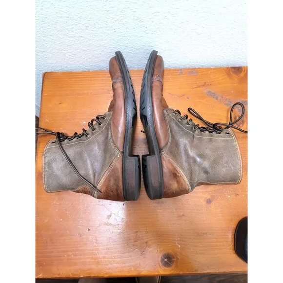 Aston Grey Collection Men's Red wood Brown &amp; Tan Leather Lace-Up Boots Size 9.5