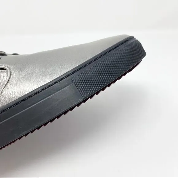 Atelier Notify Italian Leather Silver Loafers with Dome Embellishments 39