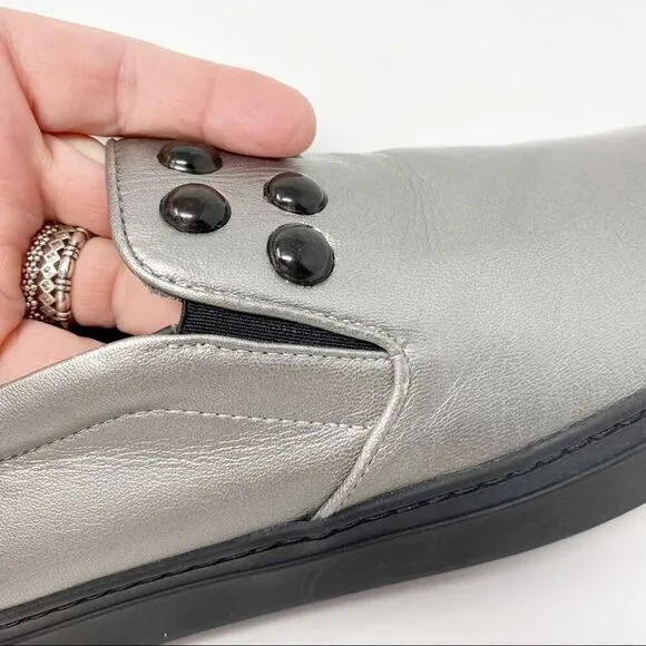 Atelier Notify Italian Leather Silver Loafers with Dome Embellishments 39