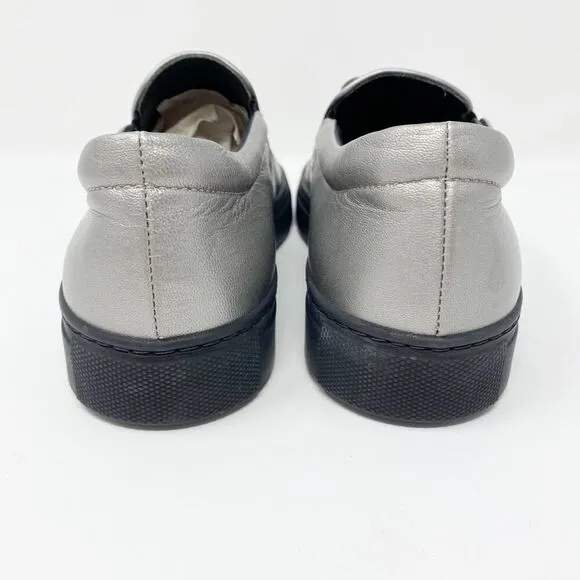 Atelier Notify Italian Leather Silver Loafers with Dome Embellishments 39