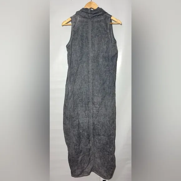 Athena Marie dyed linen dress, modern, asymmetric grey cowl neck