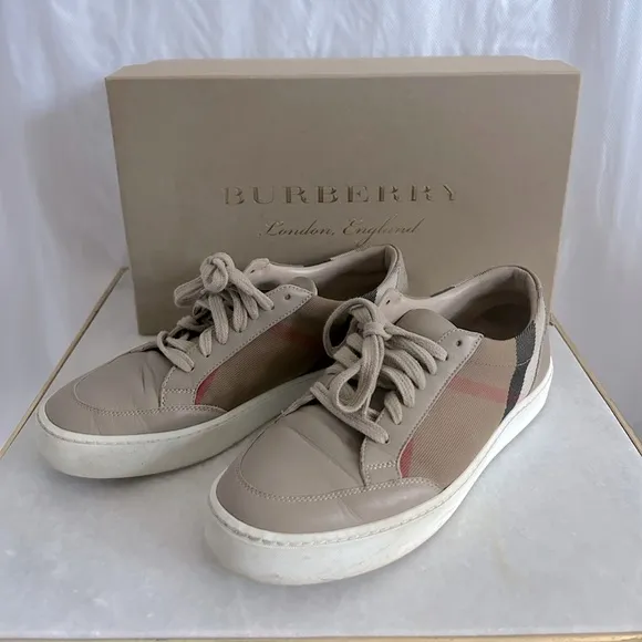 Authentic Burberry Salmond Vintage Nova Check Print Leather Sneakers W EU 38.5