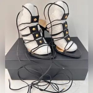 AUTHENTIC DOLCE&amp;GABBANA Black Gladiator Sandals with Gold Accents