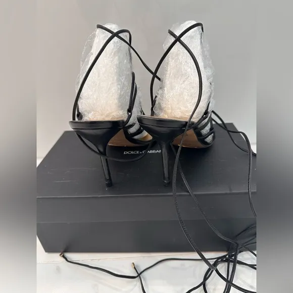 AUTHENTIC DOLCE&amp;GABBANA Black Gladiator Sandals with Gold Accents