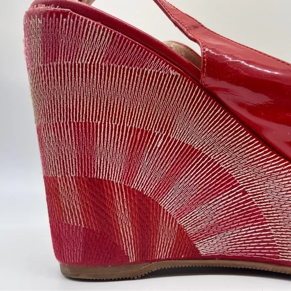 AUTHENTIC FENDI Red Patent Leather Platform Wedge Sandals Buckle Detail …
