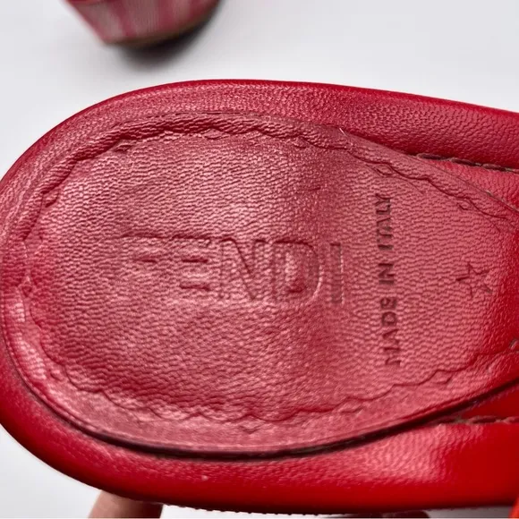AUTHENTIC FENDI Red Patent Leather Platform Wedge Sandals Buckle Detail …
