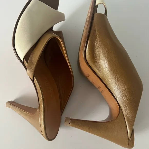 Authentic Hermes Brown &amp; White Pump Sandals SZ 36.5