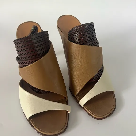 Authentic Hermes Brown &amp; White Pump Sandals SZ 36.5