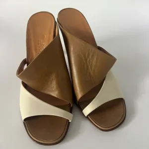 Authentic Hermes Brown &amp; White Pump Sandals SZ 36.5