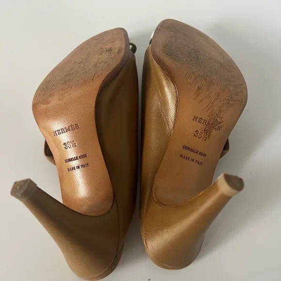 Authentic Hermes Brown &amp; White Pump Sandals SZ 36.5