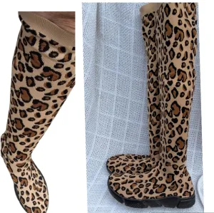 Avaline leopard knee high Stretch boots 10‎ NIB