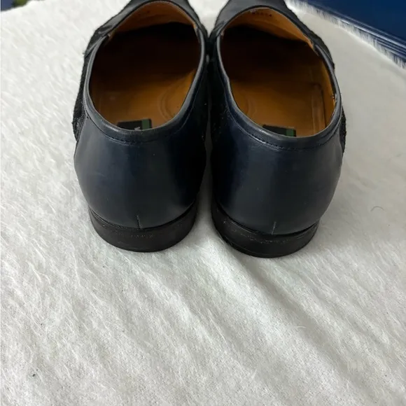Aventura Black Leather Loafers with Gold Lion head Embellishment Size 12 M