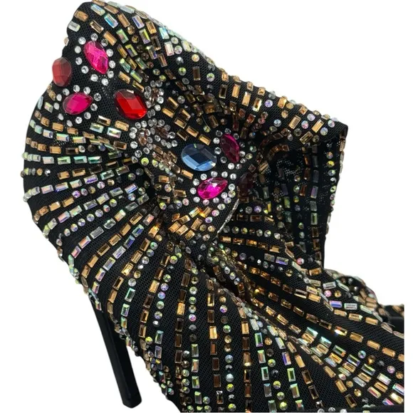 Azalea Wang CHAVELLE Thigh High Rhinestone Stretch Mesh Stiletto STATEMENT Boots