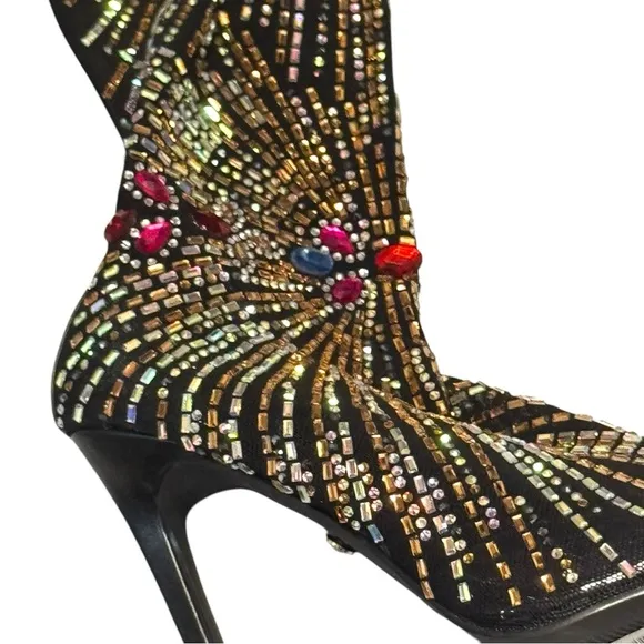 Azalea Wang CHAVELLE Thigh High Rhinestone Stretch Mesh Stiletto STATEMENT Boots