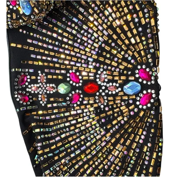 Azalea Wang CHAVELLE Thigh High Rhinestone Stretch Mesh Stiletto STATEMENT Boots