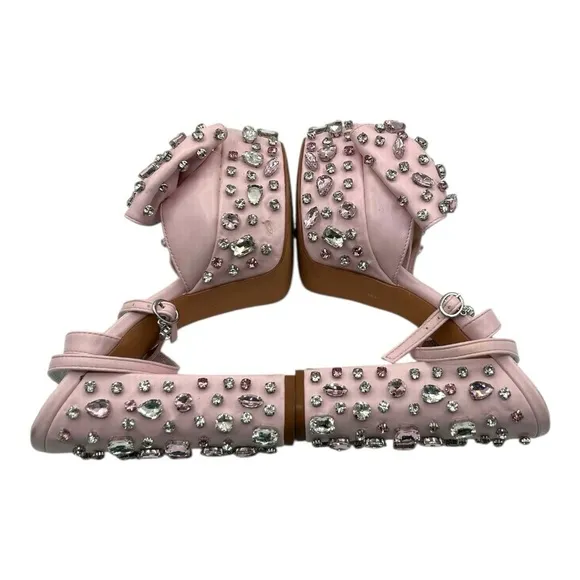 AZALEA WANG Maya Platform Sandal with Bow and Embellishments | US 6