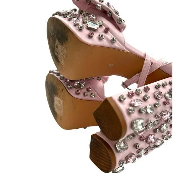 AZALEA WANG Maya Platform Sandal with Bow and Embellishments | US 6