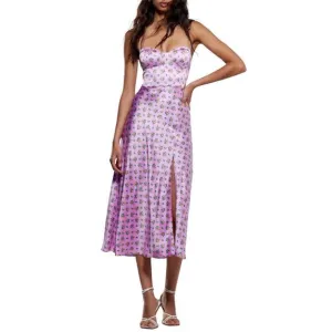 B8 ZARA Women's Floral Satin Strappy Midi‎ Dress Mauve Stretch