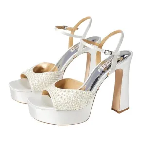Badgley Mischka Womens Bryleigh Platform Sandals US 7 EU 37.5 White Satin EUC