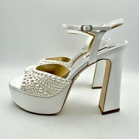 Badgley Mischka Womens Bryleigh Platform Sandals US 7 EU 37.5 White Satin EUC