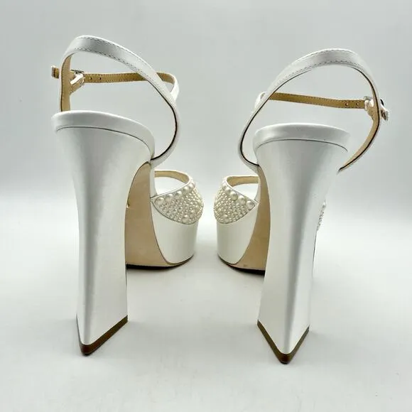 Badgley Mischka Womens Bryleigh Platform Sandals US 7 EU 37.5 White Satin EUC