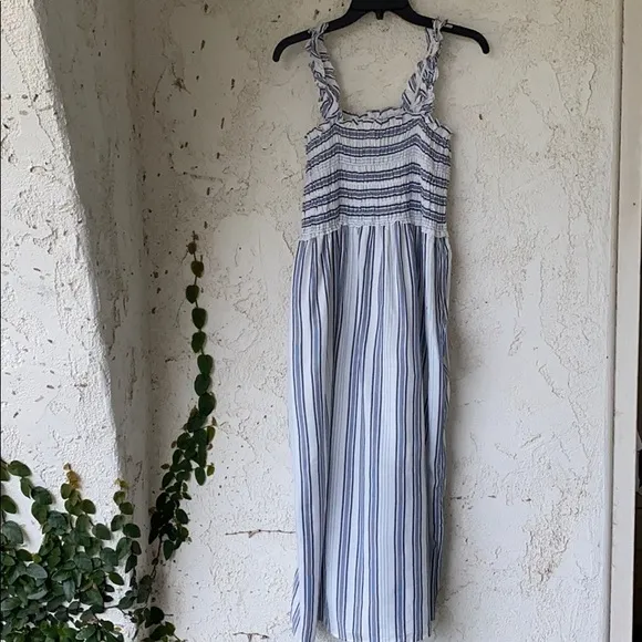 BAILEY BLUE Striped Smocked Midi Dress Size L