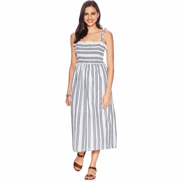 BAILEY BLUE Striped Smocked Midi Dress Size L