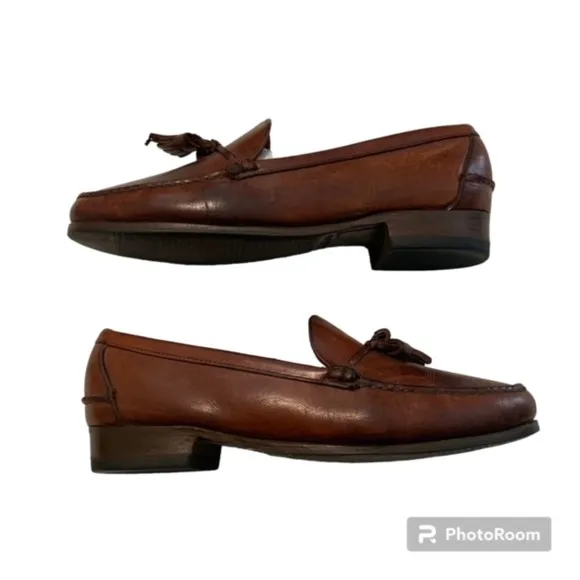 Baker Benjes Mens Brown Leather Slip On Tasseled Loafers Size 8 D