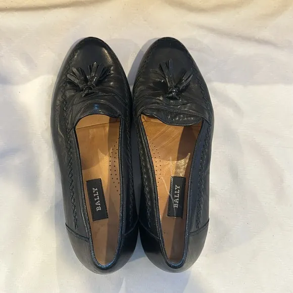 Bally Chancy Nappa Loafers shoes Black leather Tassels men’s size 9 EUC
