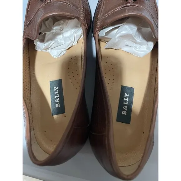 Bally Mens Brown Perforated Leather Loafers With Tassels Size 9D